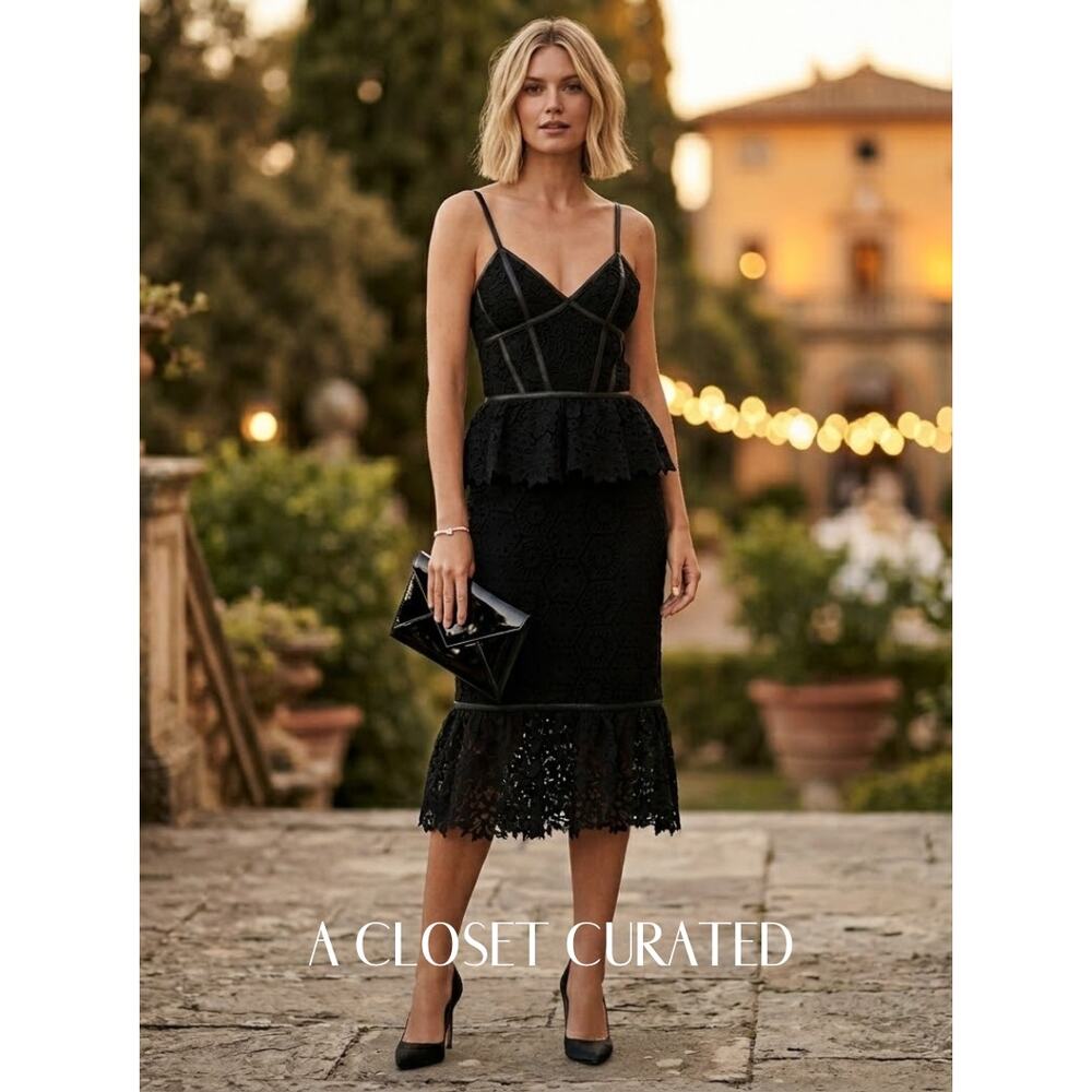 Prabal Gurung Black Lace Bustier Peplum Midi Dress 4 Black